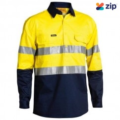 Bisley BSC6896_TT01 - 100% Cotton Yellow/Navy Taped HI VIS Closed Front Cool Lightweight Shirt